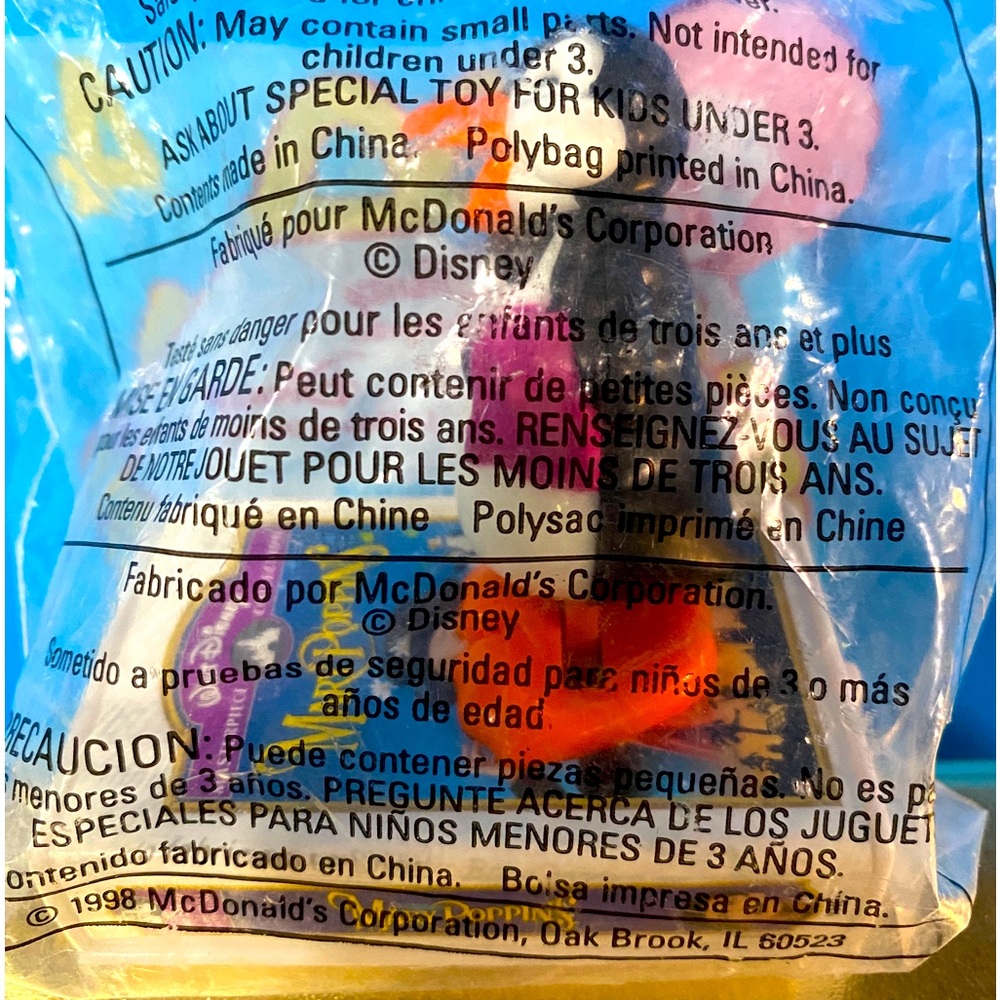 WALT DISNEY MARY POPPINS VTG 1998 McDONALDS HAPPY MEAL TOY #4 VIDEO FAVORITES 3”